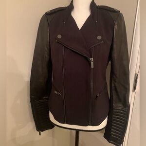 BCBGMaxAzria Black Moto Jacket with Leather Sleeves